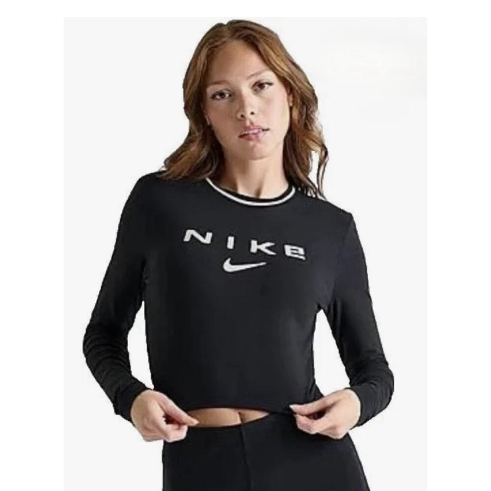 NWT Nike Women's Sportswear Chill Knit Slim Logo Cropped T-Shirt - Black XL